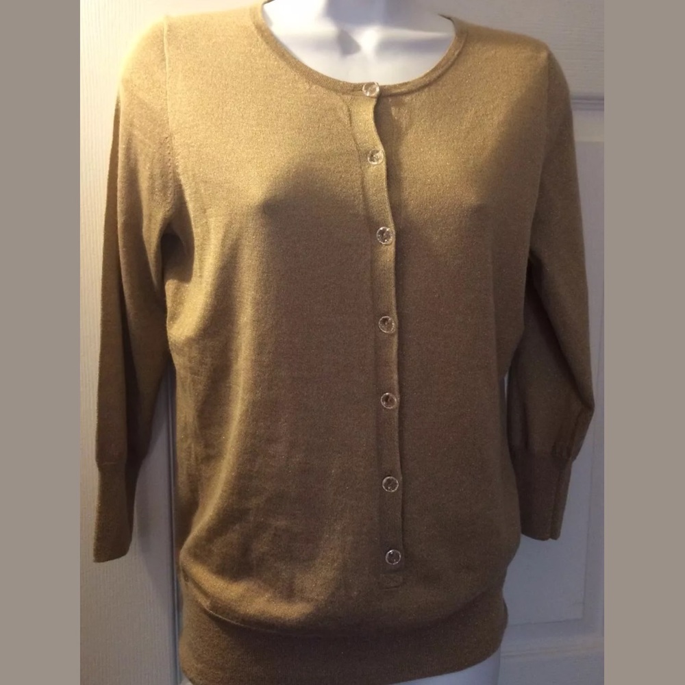 NWT J. CREW Collection Gold Beige Sweater Knit Buttons Cashmere Metallic Scoop
